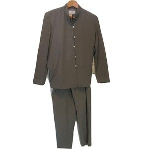 New Vintage Diane Gilman 100% Silk Silvery Gray 2 Piece Suit/Pant size M